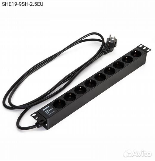Блок розеток Hyperline SHE19, 1U, SHE19-9SH-2.5EU