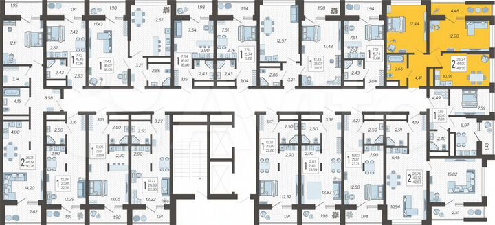 2-к. квартира, 48,6 м², 14/19 эт.