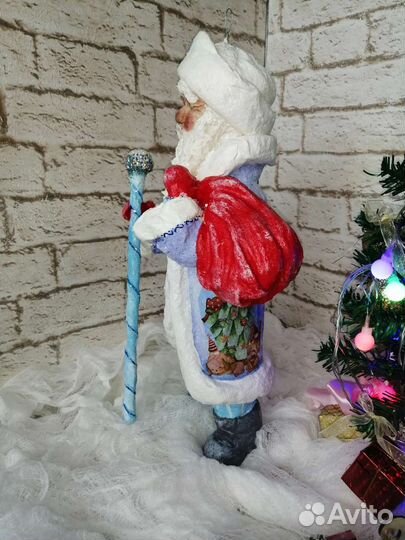 Дед Мороз из ваты ручной работы 37см