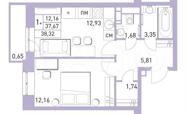 2-к. квартира, 38,3 м², 14/17 эт.