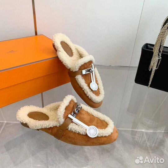 Мюли с мехом Hermes Oz