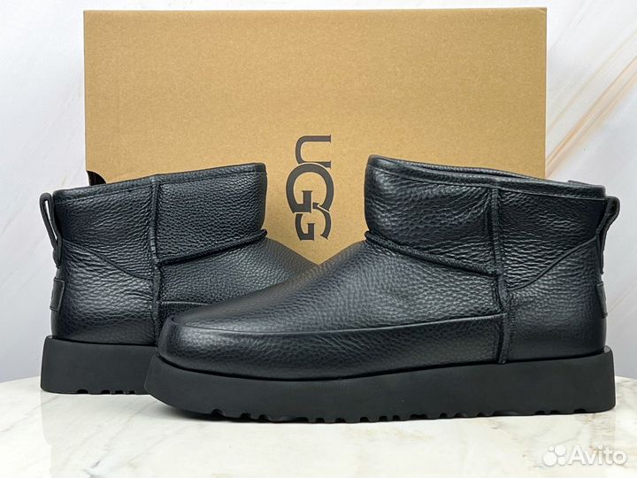 Угги UGG Classic Sugar Ultra Mini Black кожаные