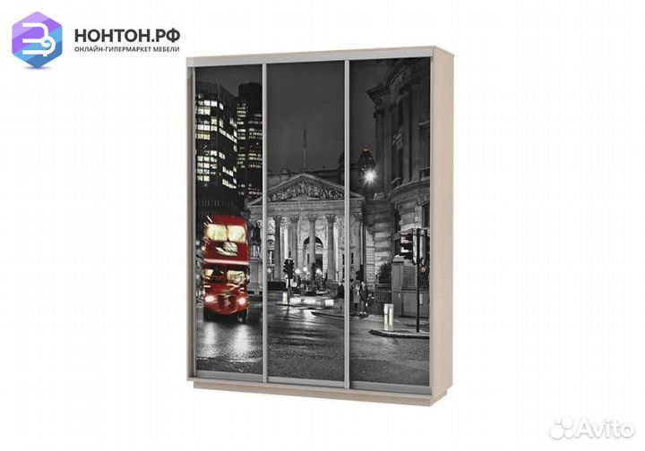 Шкаф-купе Нонтон 3-дверный дуб молочный / ночной Л