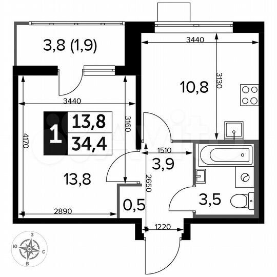 1-к. квартира, 34,4 м², 15/24 эт.