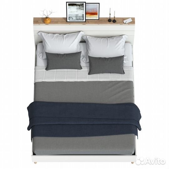 Двуспальная кровать Моби Муссон с ортопедическим основанием цвет белый/дуб эндгрейн