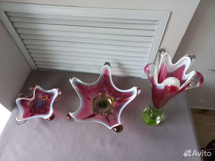 Ваза Фруктовница Конфетница Цветное Гутное стекло