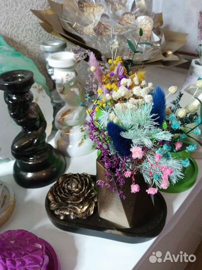 Декоративные наборы с букетом из сухоцветов