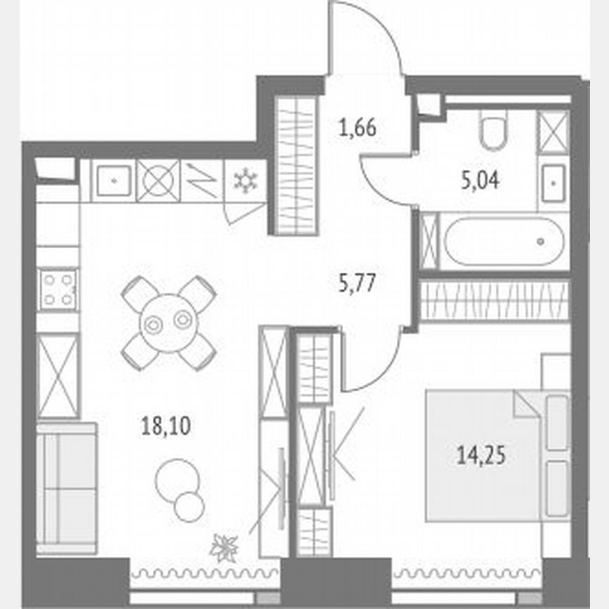 2-к. квартира, 44 м², 6/46 эт.