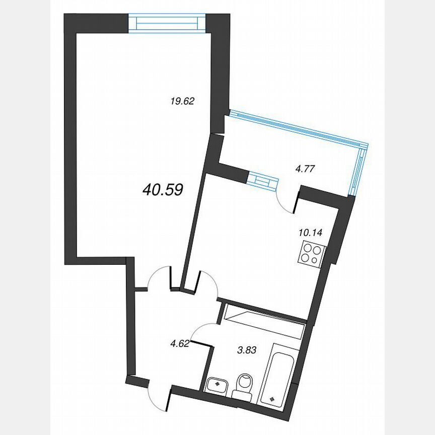 1-к. квартира, 43 м², 21/22 эт.