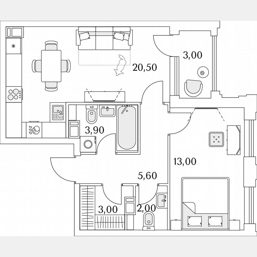1-к. квартира, 49,5 м², 5/13 эт.