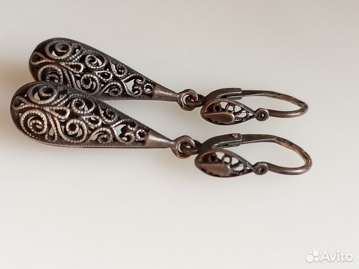 Серебрянные серьги СССР скань