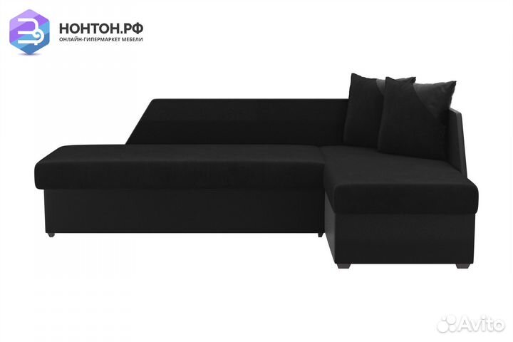 Диван угловой дельфин Андора велюр черный / экокож