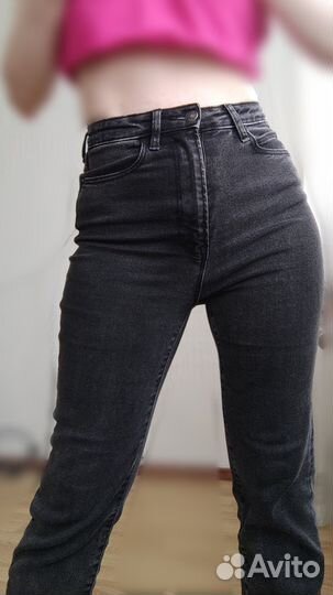 Джинсы черные mom прямые теплые
