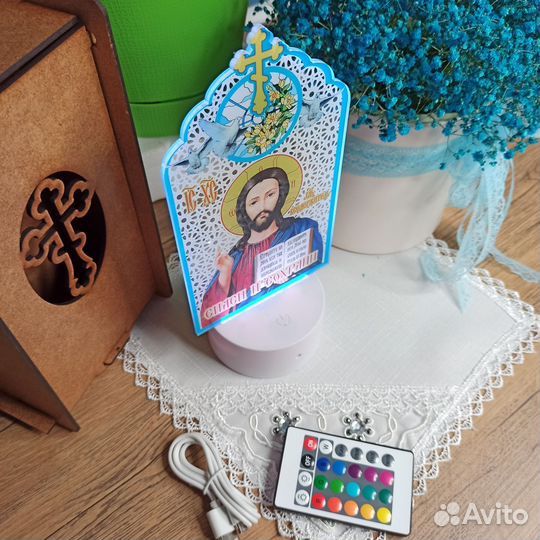Икона Христа светильник ночник в подарочной упаков