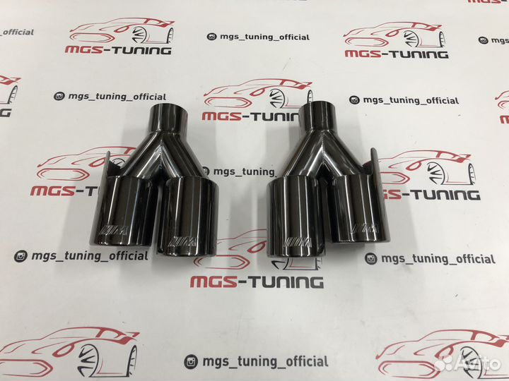 Насадки на выхлоп BMW двойные с лого M black 90мм