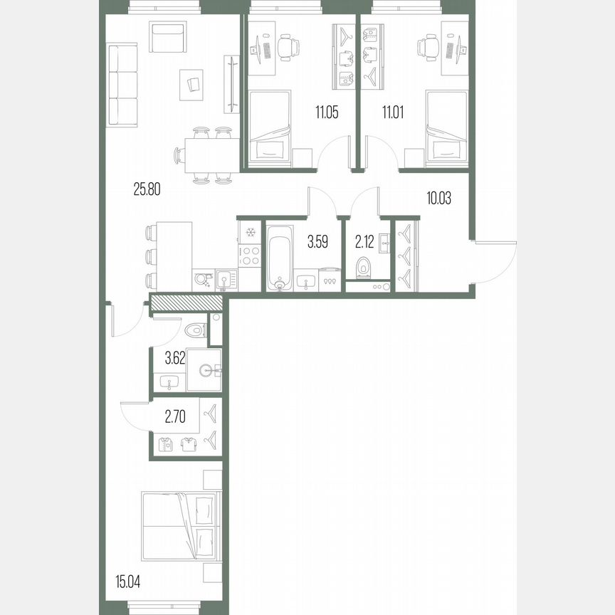 3-к. квартира, 85 м², 4/10 эт.