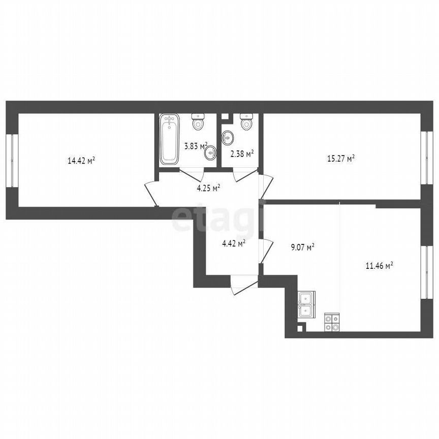 2-к. квартира, 65,1 м², 3/7 эт.