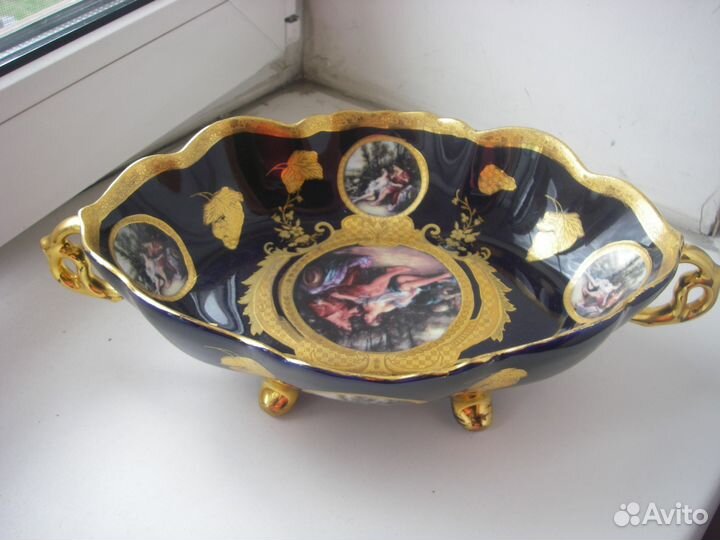 Ваза конфетница кобальт Чехословакия