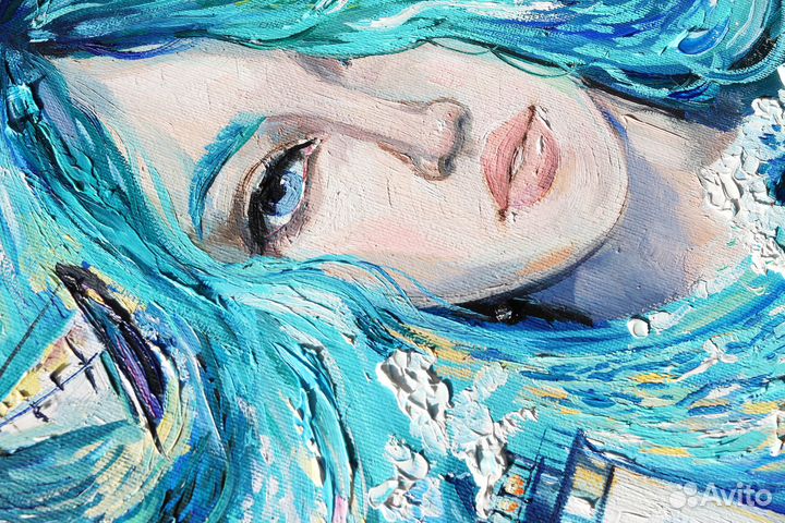 Картина маслом на холсте девушка море