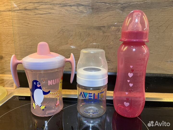 Пустышки, поильник, бутылочка