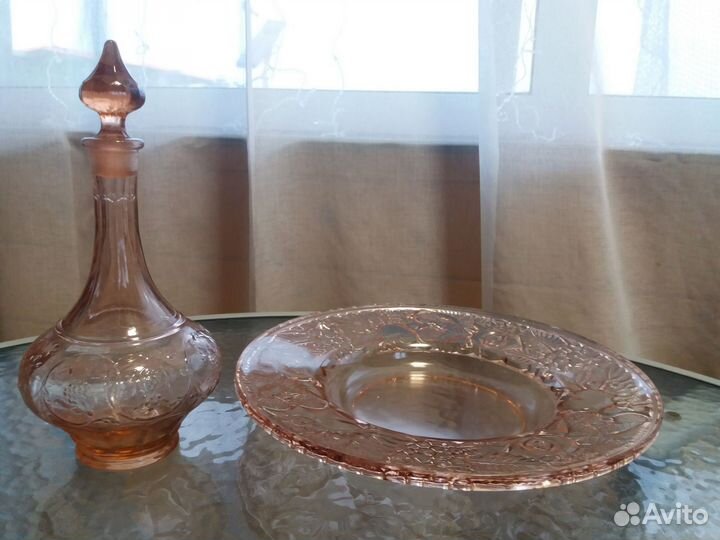 Графин блюдо фруктовница СССР розовое стекло