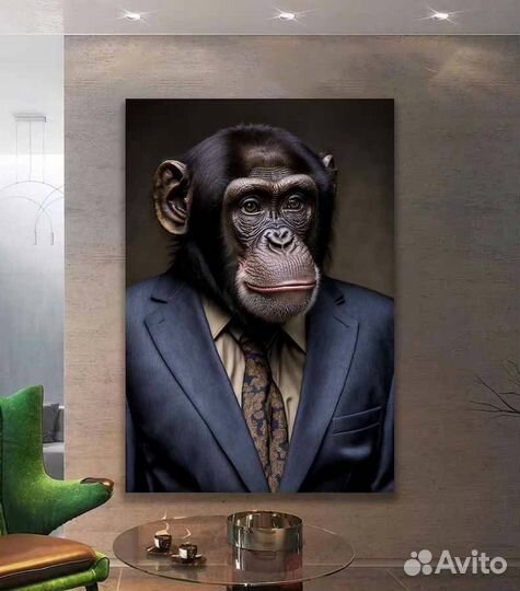 Шимпанзе в костюме Стильная обезьяна Картина в дом