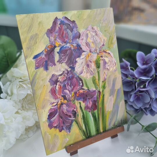 Ирисы цветы картина маслом миниатюра с цветами
