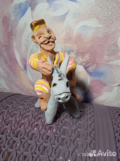 Узбек на ослике,глина. сувенир, бабайчик