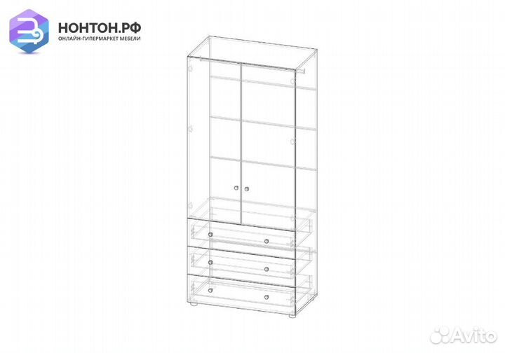 Шкаф 2-створчатый Мийа-3А ясень шимо светлый