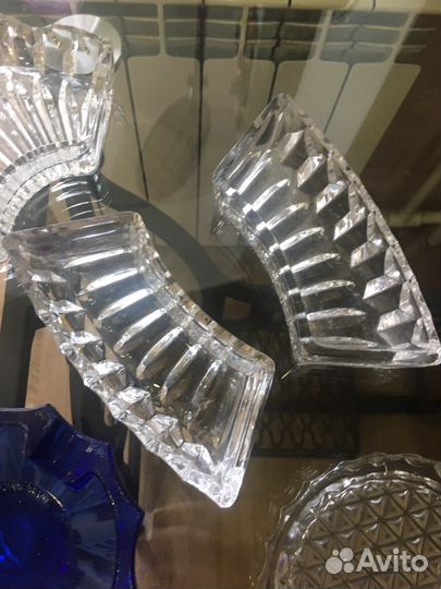 Пепельница хрустальная СССР, цветное стекло