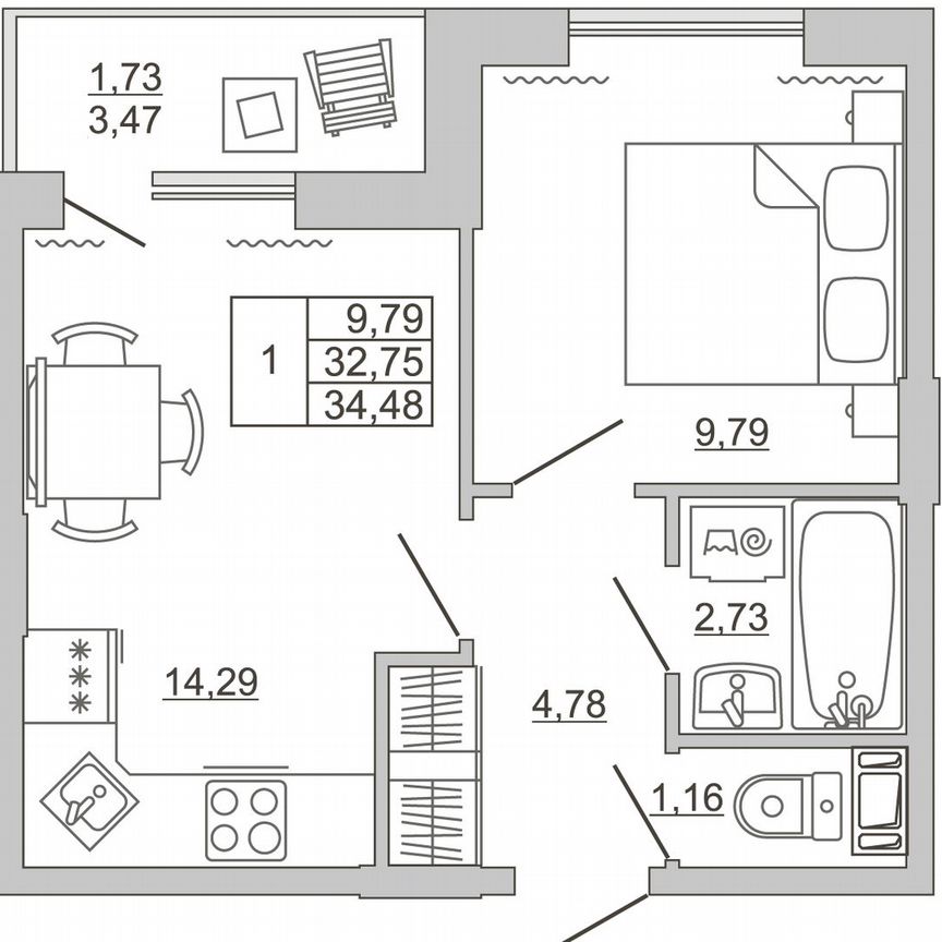 1-к. квартира, 34,5 м², 6/11 эт.