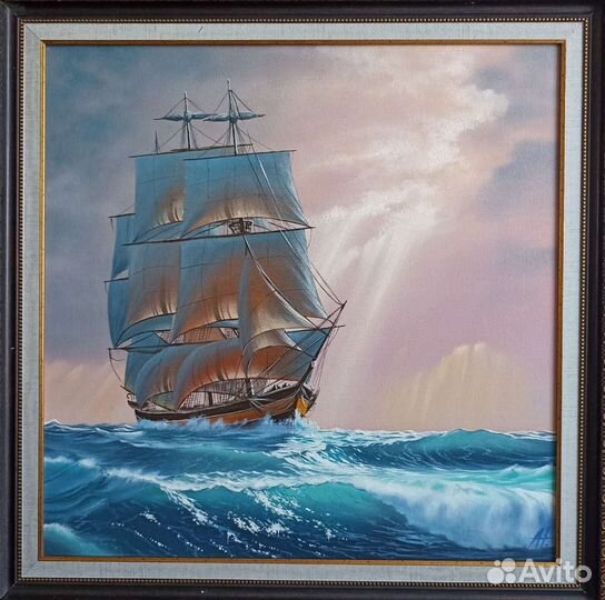 Картина холст масло море парусник 72*72