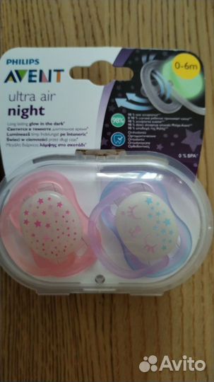 Соска пустышка avent 0 6 ultra air night