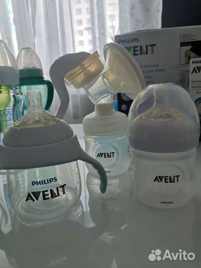Молокоотсос avent ручной + бутылочки