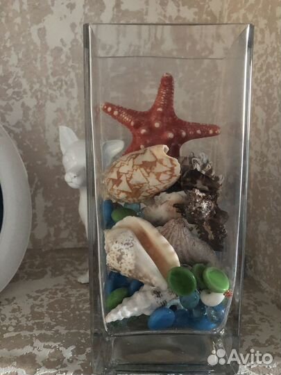 Вазы(икея) с морским декором,бутылочка с пескои,др