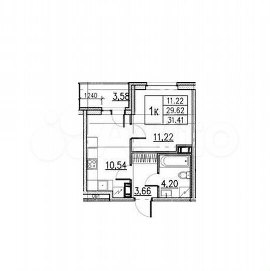 1-к. квартира, 31,4 м², 6/12 эт.