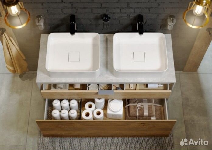 Мебель для ванной Aqwella Mobi 120 бетон светлый фасад дуб балтийский