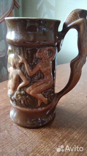 Кружка пивная Баня 0.9 литров. Ручка Русалка