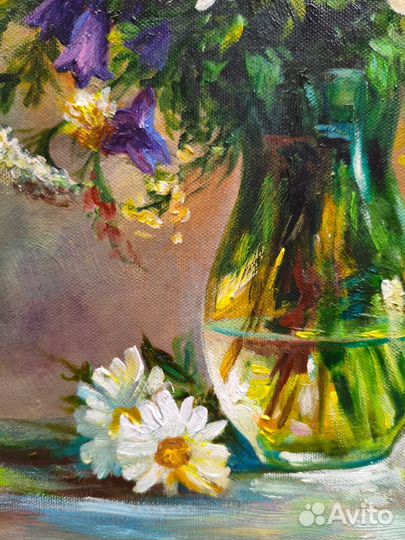 Натюрморт с ромашками маслом