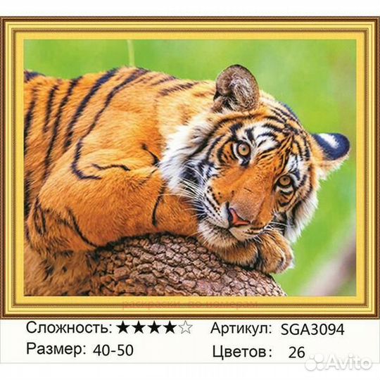 Алмазная мозаика 40x50 Уставший молодой тигр