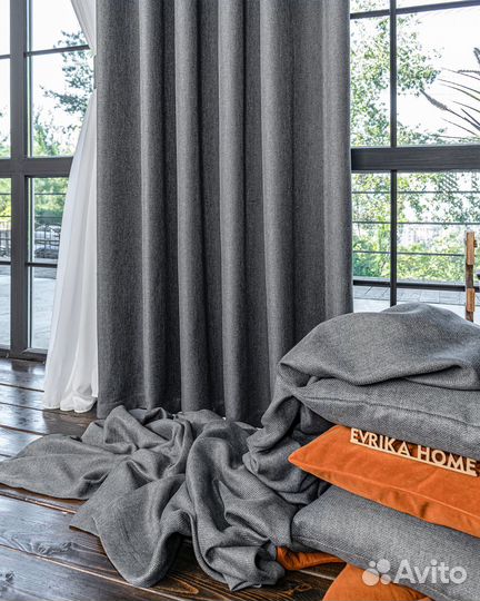 Комплект портьер рогожка Орфей Темно-серый