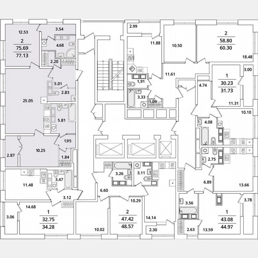 2-к. квартира, 77,1 м², 21/22 эт.
