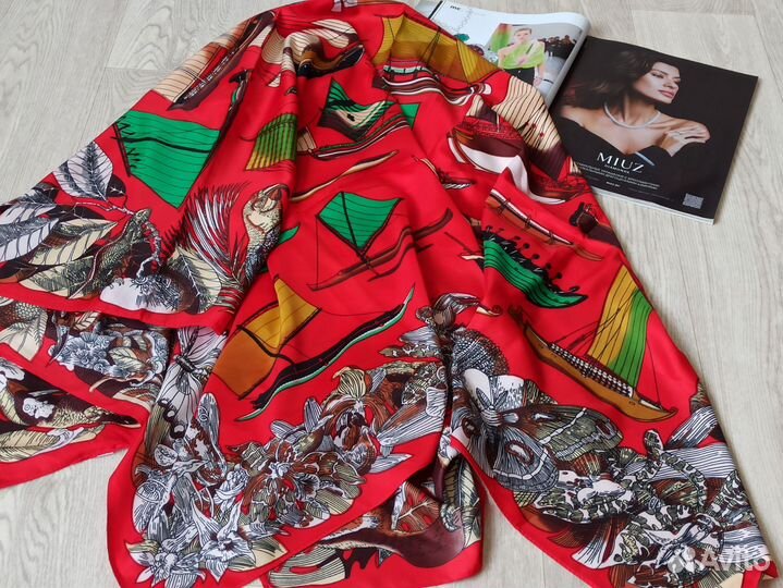 Платок Шаль Hermes Красный Шелк