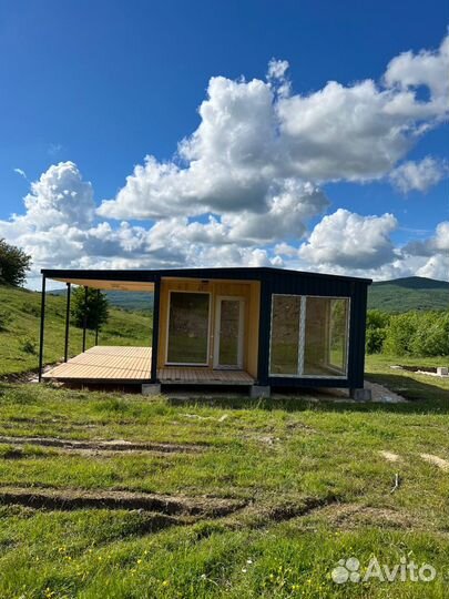 Домик с террасой, дачный дом, модульный дом