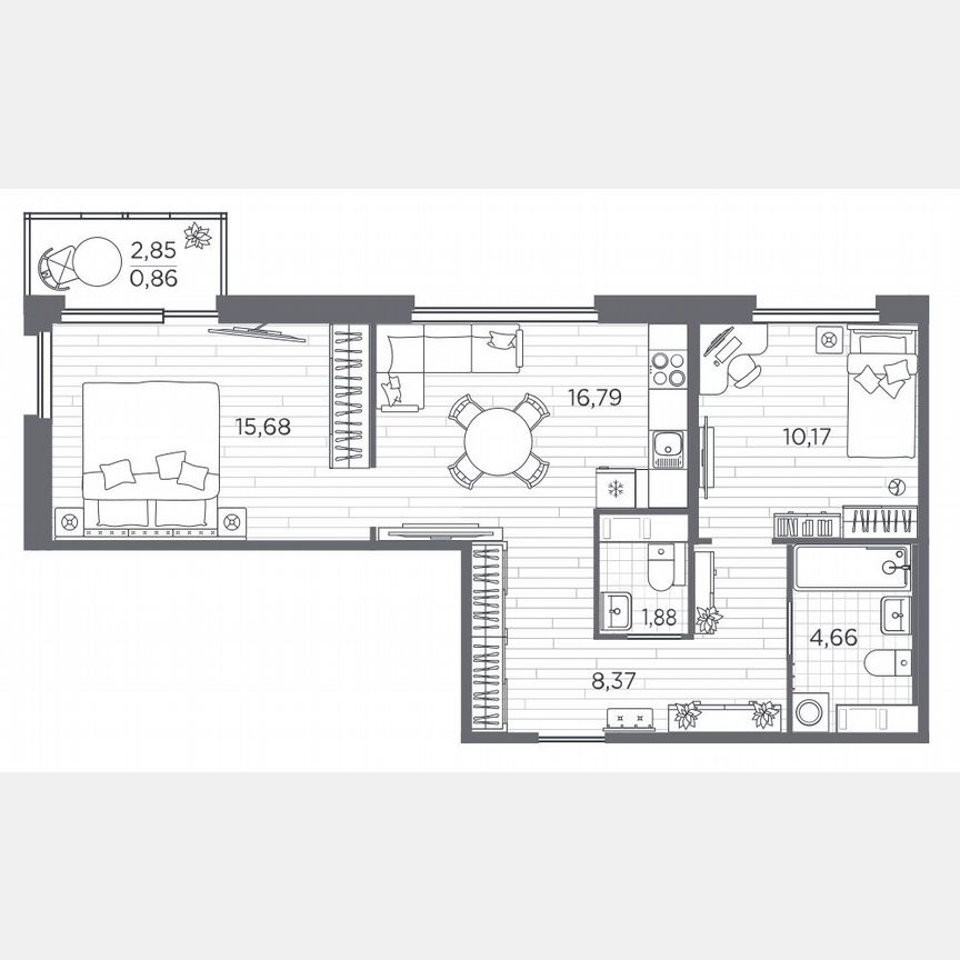 2-к. квартира, 58,4 м², 3/5 эт.