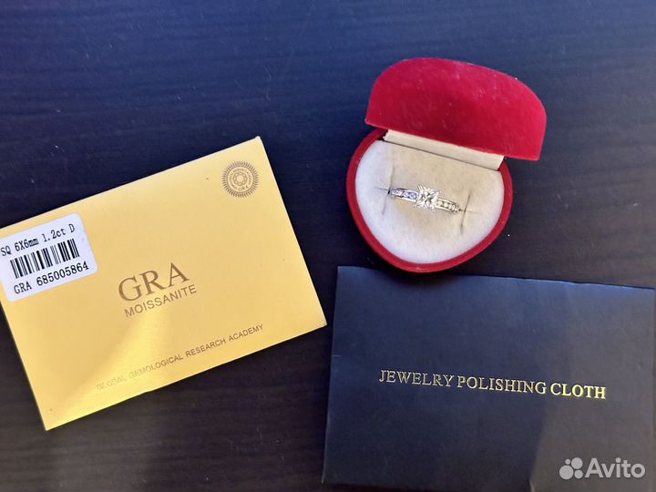 Серебряное кольцо с муассанитом 1.2 Ct Принцесса