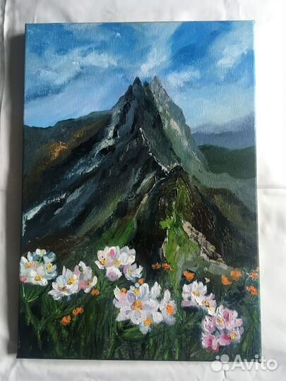 Картина горы/ маслом на холсте/ горный пейзаж