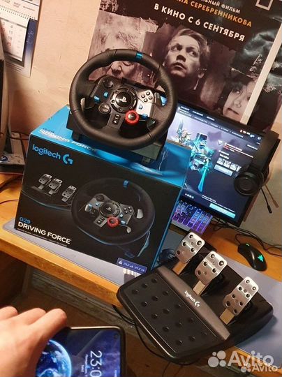 Игровой руль logitech g29 с педалями, коробка