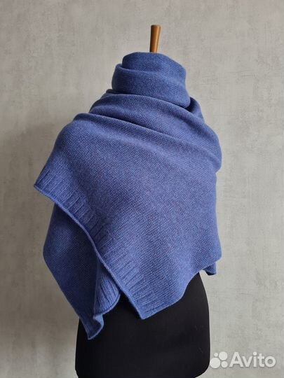 Синий шарф вязаный из 100 мериноса, ручная работа