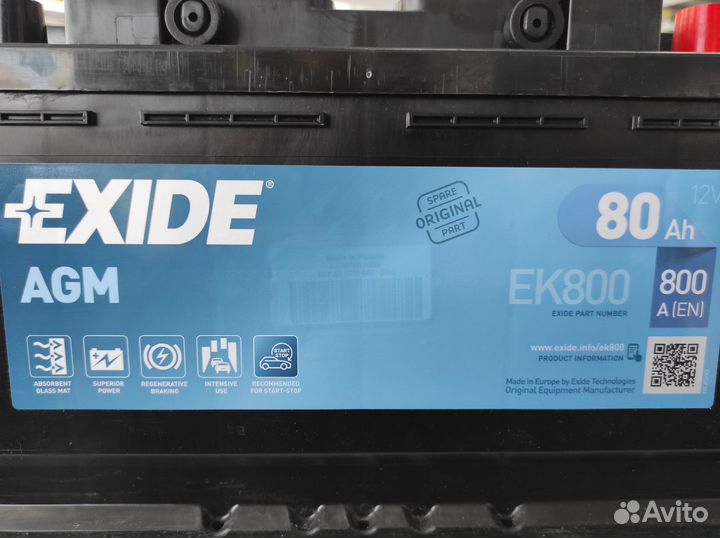 Аккумулятор 80Ач AGM Exide ek800 Италия